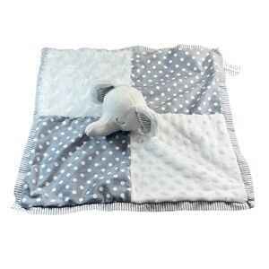 Crown & Ivy Baby Gray / White Elephant Lovey Security Blanket Fluffy & Polka Dot